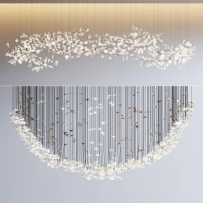 Elegant Modern Chandelier Featuring Delicate Hanging Crystal Petals And Metallic Frames 3d model