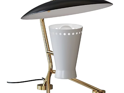 Chic Table Lamp With Black Lampshade Golden Stand And White Perforated Detail 3d model