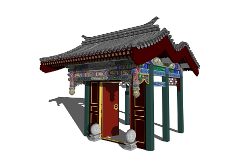 Chinese-style gate, patio door, entrance door 3d model