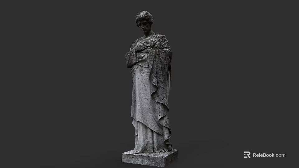 Man Statue In Stone Robe Standing With Crossed Hands On Pedestal 3d model 