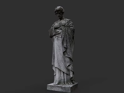 Man Statue In Stone Robe Standing With Crossed Hands On Pedestal 3d model