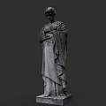 Man Statue In Stone Robe Standing With Crossed Hands On Pedestal