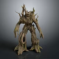 Dark Fantasy Wooden Tree Monster Game And Movie Character With Root Limbs And Bark Texture