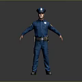 Professional Police Officer In Blue Uniform With Hat Standing Pose And Utility Belt