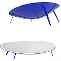 Modern Blue Mesh Fabric Single Sofa With Streamlined Shape Metal Legs And White Round Coffee Table 3d model