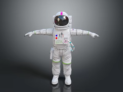 White Astronaut Spacesuit With Detailed Design Helmet Pink Stripe And Green Accents 3d model