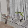 Cozy Bay Window With Cushioned Seat Blanket Pillow Books And Potted Plant