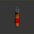Vintage Pistol With Orange Grip Red Straps And Metal Body On Dark Background