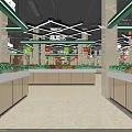 Modern Supermarket Grocery Store Interior With Shelves Colorful Promotion Signs and Healthy Food Section