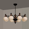 Vintage Chandelier With Brass Frame And White Glass Globe Lights In Minimalist Room