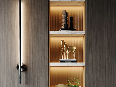 Elegant Decorative Ornament Combination In Illuminated Display Shelf With Sculptures And Figurines 3d model