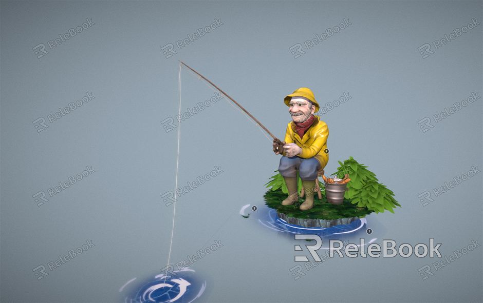 Modern game character old fisherman fishing man model