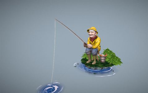 Modern game character old fisherman fishing man 3d model