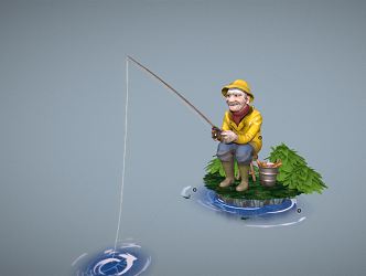 Modern game character old fisherman fishing man 3d model