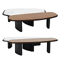 Oval Shaped Modern Coffee Table With Wooden Top And Black Legs