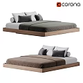 Modern Double Platform Bed With Wooden Frame Gray Brown Bedding And Pillows