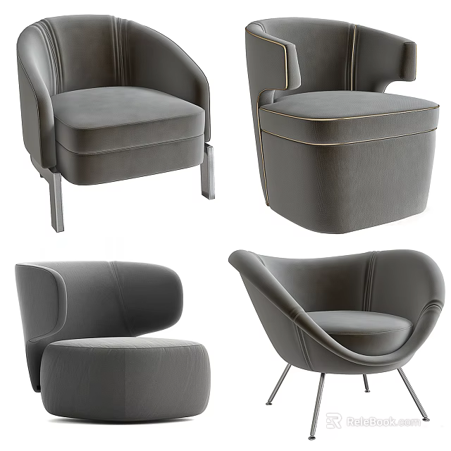 Modern Gray Single Sofa Collection With Various Unique Designs And Stylish Shapes 3d model