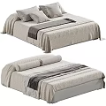 Modern Linen Double Bed With Pillows And Gray Throw Blanket Design 3d model
