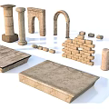 Ancient Architectural Elements Including Stone Columns Arches Bricks And Slabs 3d model
