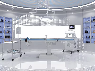 Modern Operating Room Interior Setup With Surgical Table Lights And Medical Equipment 3d model