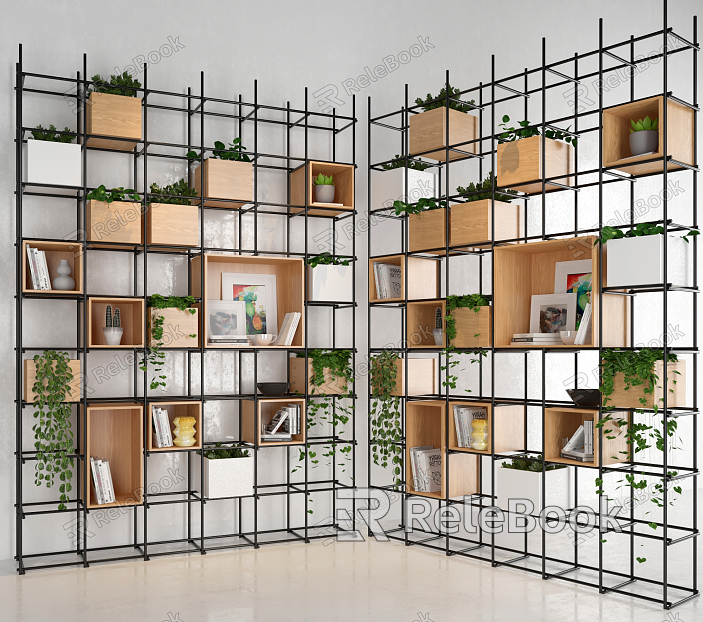 Industrial LOFT Bookshelf Decorative Rack Shelf Ornaments Potted Plant Combination model