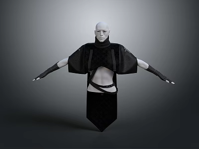 Black Sleeveless Cropped Outfit With Long Gloves Unique Design For Daily Use 3d model