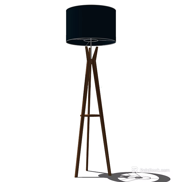 Modern Minimalist Floor Lamp With Wooden Tripod Stand And Black Shade 3d model 