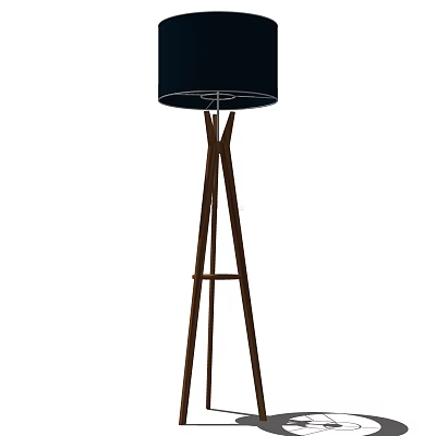 Modern Minimalist Floor Lamp With Wooden Tripod Stand And Black Shade 3d model