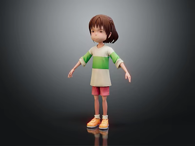 Game and Movie Character Brown Short Hair Green White Top Pink Shorts Orange Yellow Sneakers 3d model