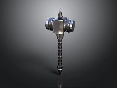 Medieval Metal Warhammer With Spiked Head And Spiral Handle Design 3d model