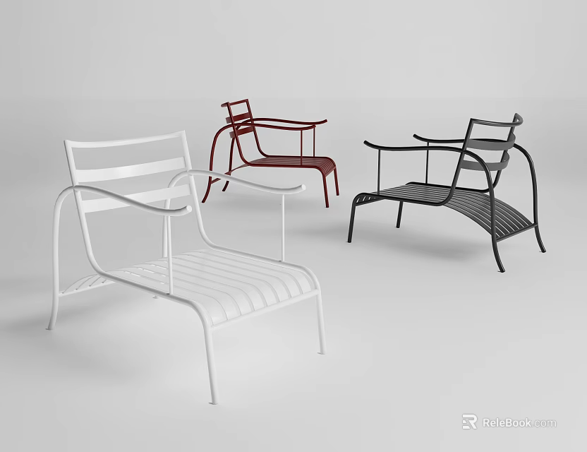 Modern Metal Outdoor Chairs With Armrests In White Red And Black 3d model 
