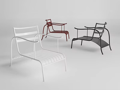 Modern Metal Outdoor Chairs With Armrests In White Red And Black 3d model