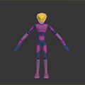 Robot Character 3D Model With Yellow Head Gray White Body And Extended Arms