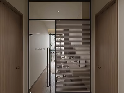 Modern Glass Sliding Door Design In Wooden Corridor For Home Interior 3d model