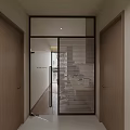 Modern Glass Sliding Door Design In Wooden Corridor For Home Interior