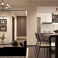 Warm Retro Open Living And Dining Room With Solid Wood Furniture And Brown Leather Sofa
