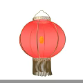 Traditional Red Hanging Lantern Illuminated With Yellow Light And Golden Tassels