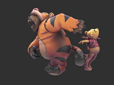 Animated Game Movie Characters Tiger With Black Stripes And Bear Cub In Pink Vest 3d model