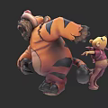 Animated Game Movie Characters Tiger With Black Stripes And Bear Cub In Pink Vest