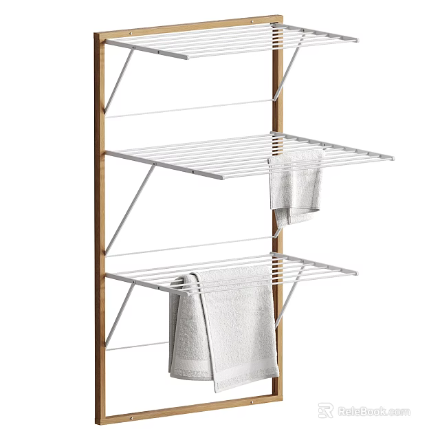 Balcony Cabinet With Wooden Frame Metal Shelves For Towel Hanging Storage 3d model 