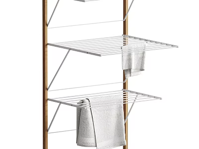 Balcony Cabinet With Wooden Frame Metal Shelves For Towel Hanging Storage 3d model