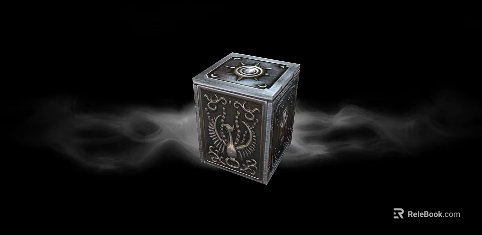 Mystical Metal Cube With Intricate Carvings And Decorative Top Surrounded By Smoke 3d model 