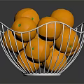 Fresh Ripe Oranges in a Metal Wire Basket on Reflective Surface