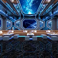High Tech KTV Interior With Blue Lighting Starry Ceiling Sofas Coffee Tables And Large Screen 3d model