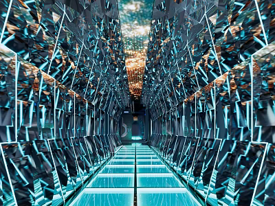 KTV Interior With Mirrored Corridor Blue Lighting And Futuristic Tech Inspired Design 3d model