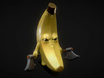 Yellow Banana Character With Frowning Expression Holding Two Axes 3D Model Design 3d model