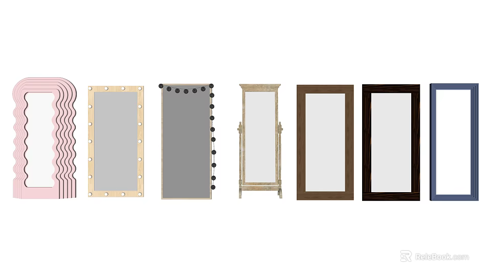 Different Styles of Decorative Mirrors With Various Frame Designs and Shapes 3d model 