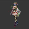 Game Movie Female Character With Red White Outfit Mechanical Elements And Green Hair Accessory