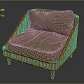 Orange Rattan Armchair With Green Cushions And Wicker Frame Design