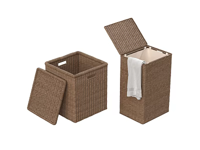 Woven Household Storage Baskets With Lids And White Towel Inside 3d model